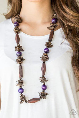 Cozumel Coast Purple and Brown Wood Necklace - Paparazzi Accessories